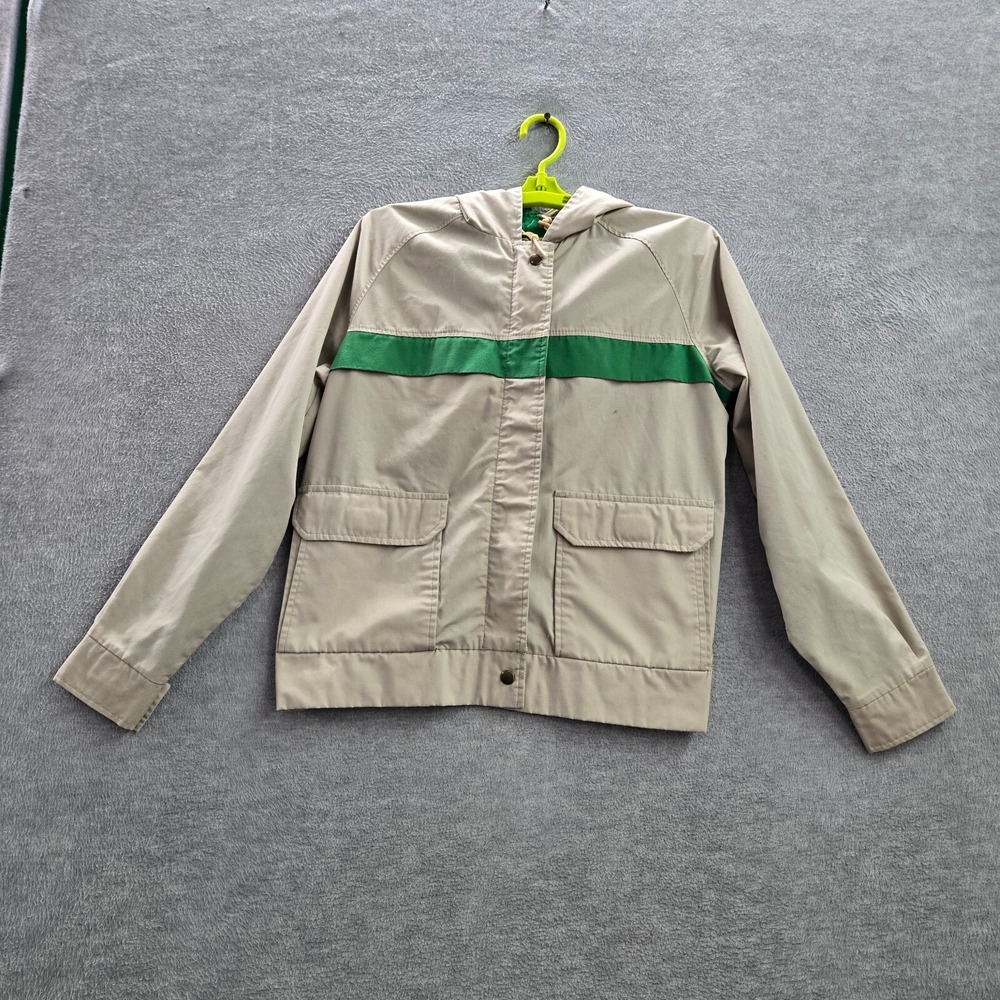 VINTAGE Woolrich Women Jacket Medium Beige Anorak‎ Hooded Full Zip 80s 90s